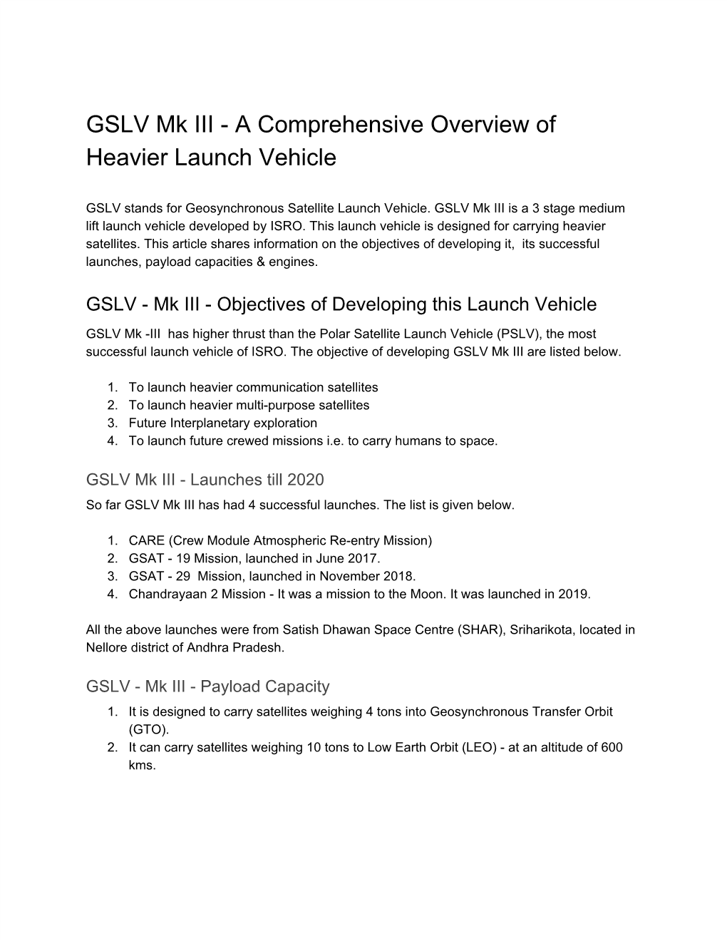 GSLV Mk III - a Comprehensive Overview of Heavier Launch Vehicle