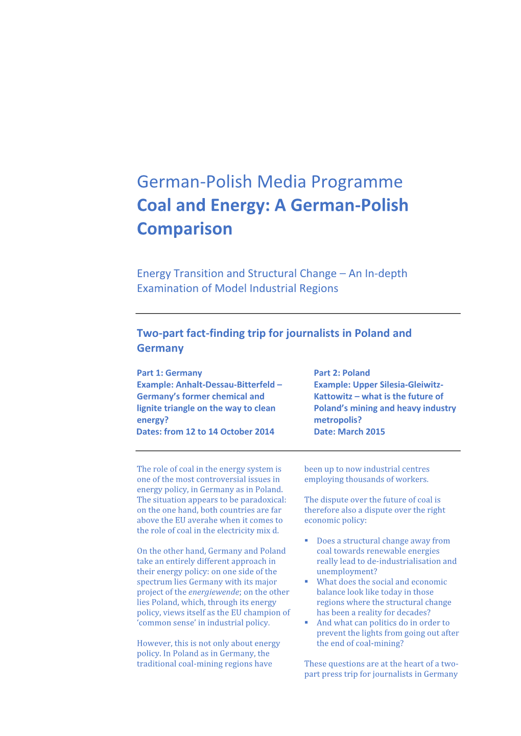 German-Polish Media Programme Coal and Energy: a German-Polish Comparison