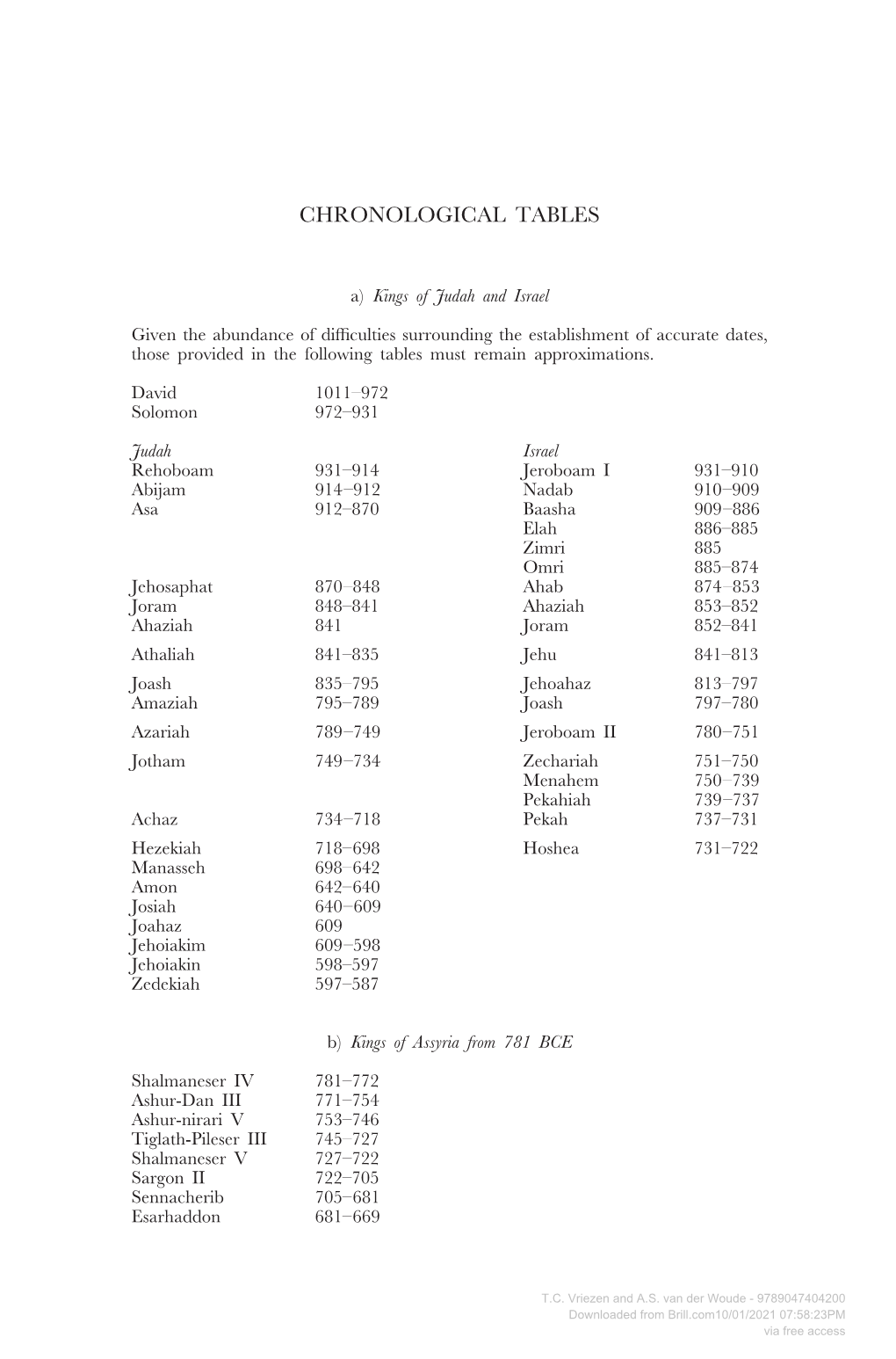 Chronological Tables