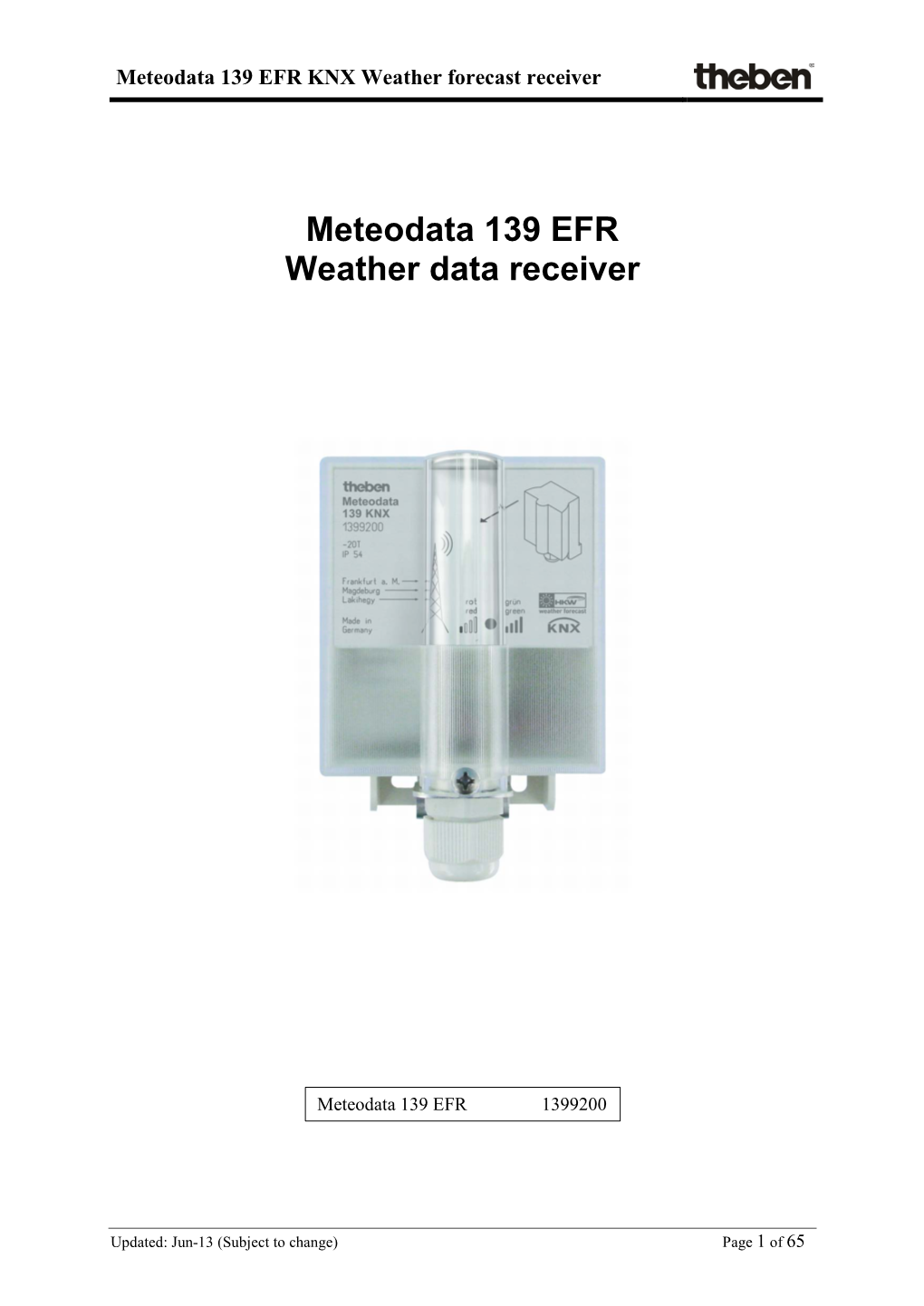 Meteodata 139 EFR KNX Weather Forecast Receiver