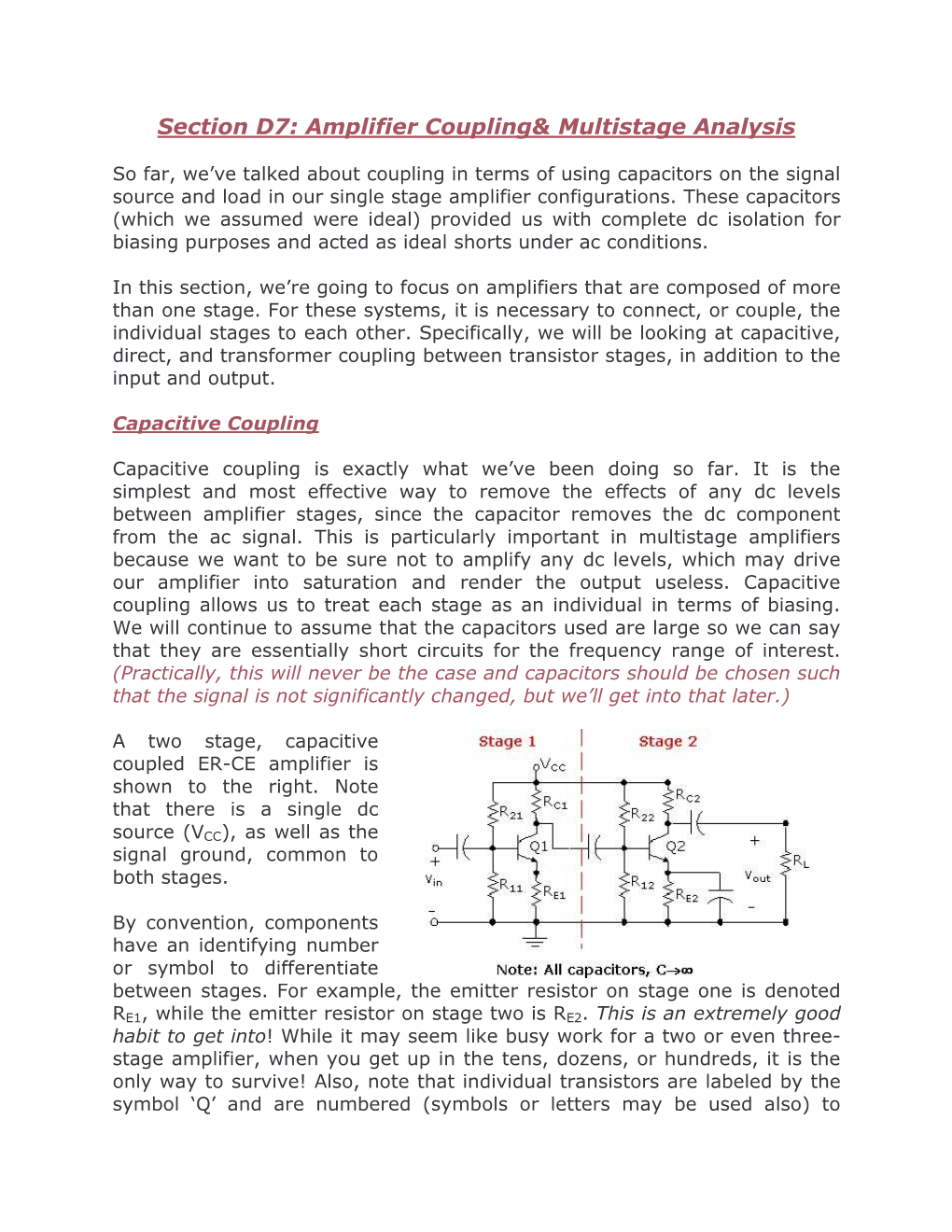 Section D7: Amplifier Coupling& Multistage Analysis