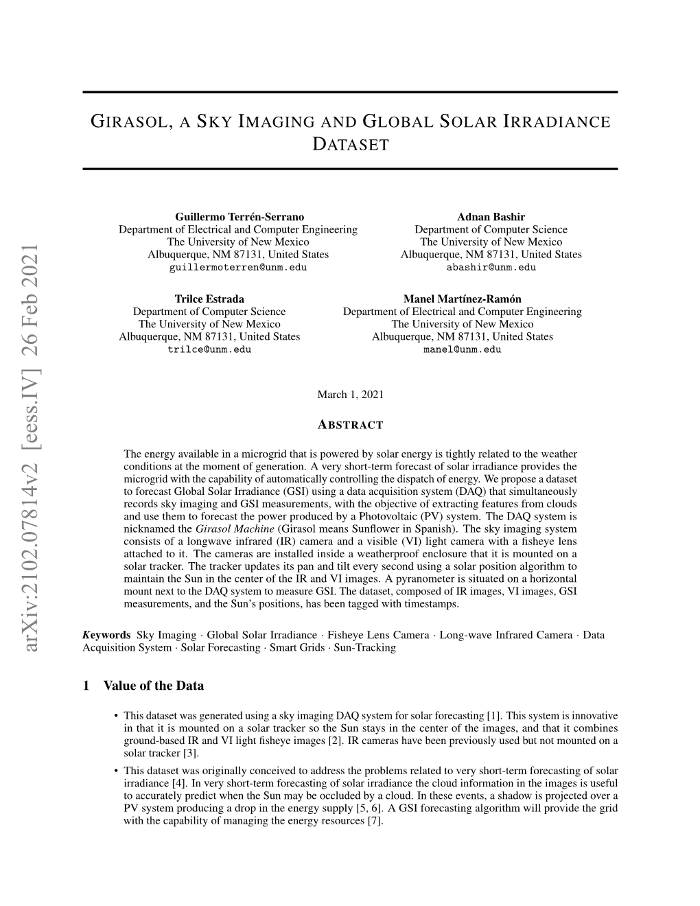 Girasol, a Sky Imaging and Global Solar Irradiance Dataset