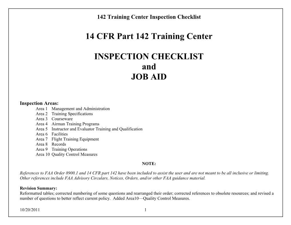 142 Training Center Inspection Checklist