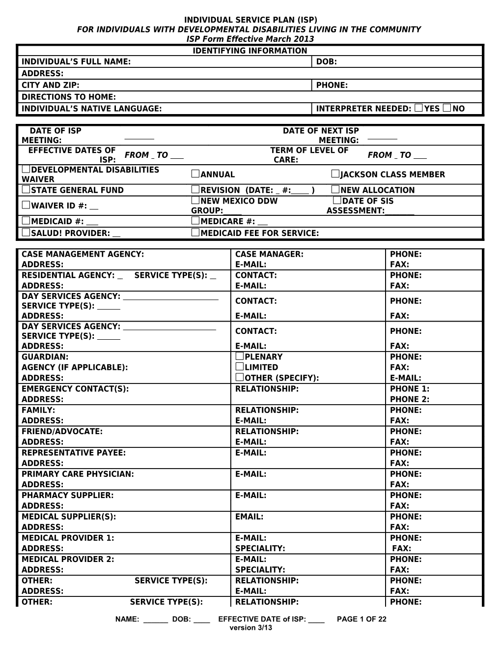 Individual Service Plan (Isp)