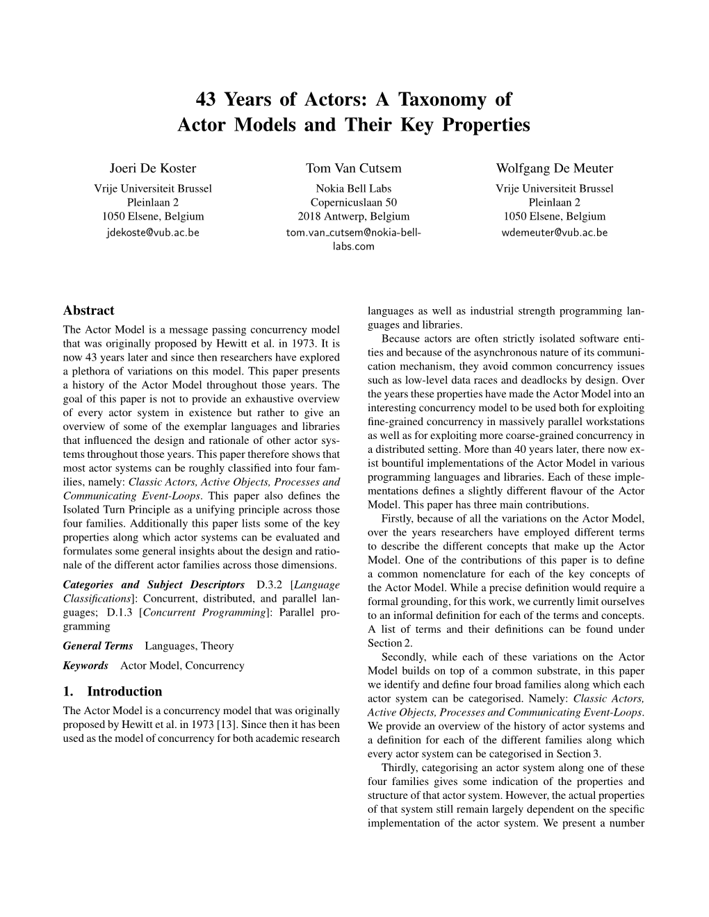 43 Years of Actors: a Taxonomy of Actor Models and Their Key Properties