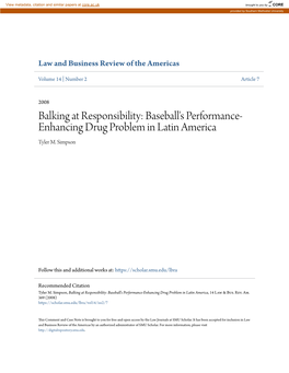 Baseball's Performance-Enhancing Drug Problem in Latin America, 14 Law & Bus