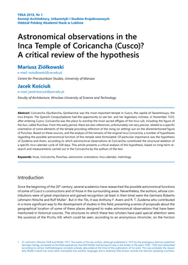 Astronomical Observations in the Inca Temple of Coricancha (Cusco)?