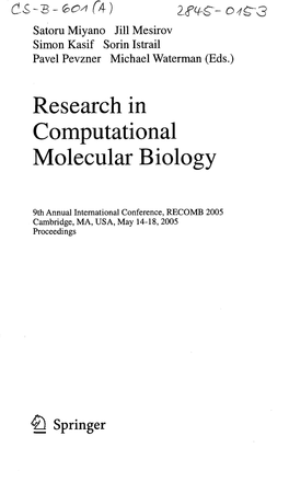 Research in Computational Molecular Biology