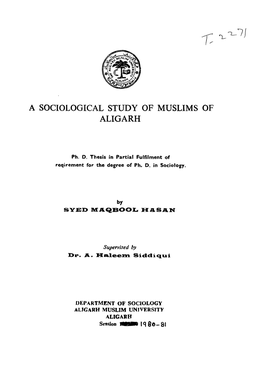 A Sociological Study of Muslims of Aligarh