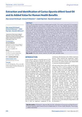 Extraction and Identification of Cactus Opuntia Dillenii Seed Oil and Its Added Value for Human Health Benefits