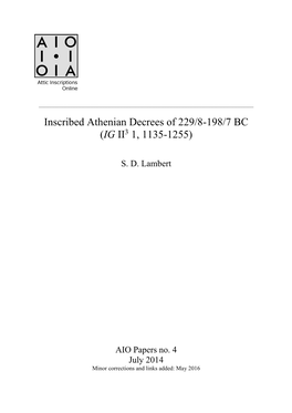 AIO Papers 4 Inscribed Athenian Decrees of 229/8-198/7 BC (IG II