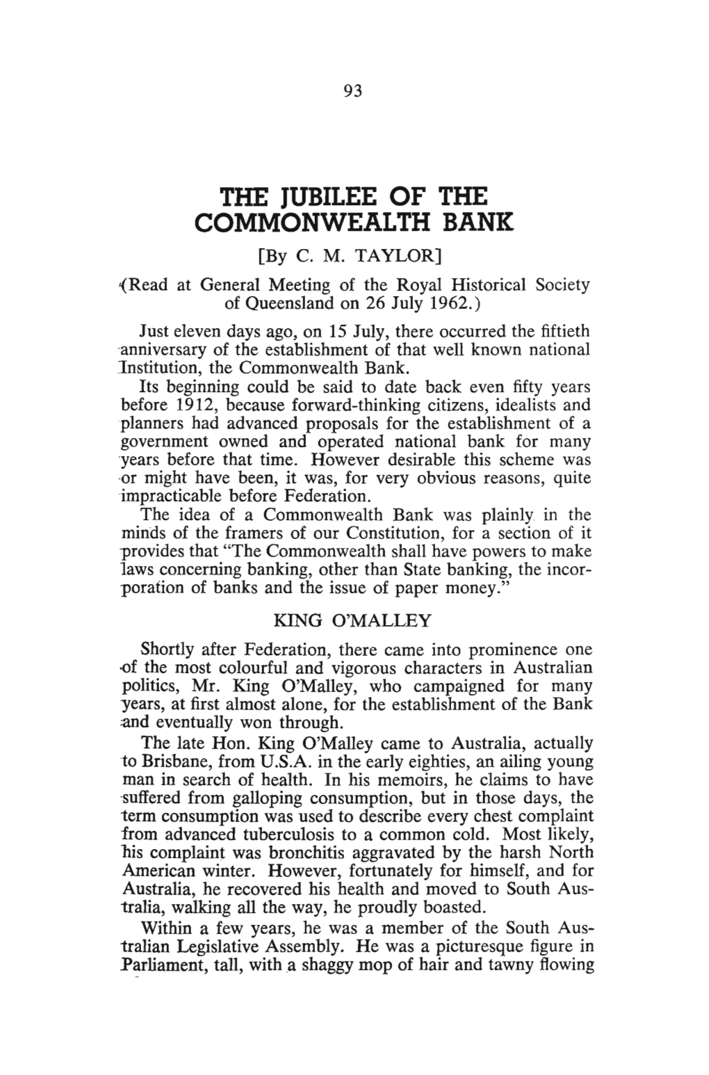 THE JUBILEE of the COMMONWEALTH BANK [By C