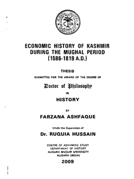Economic History of Kashmir During the Mughal Period {1586-1819 A.D.}