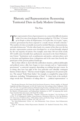 Rhetoric and Representation: Reassessing Territorial Diets in Early Modern Germany