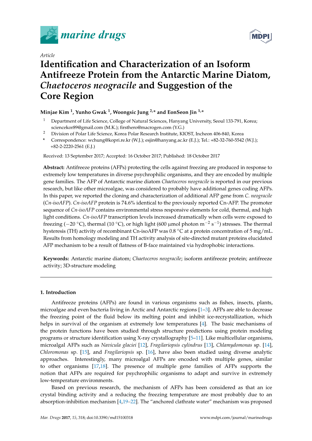 Identification and Characterization of an Isoform Antifreeze Protein From