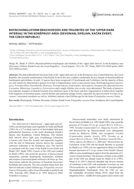 Rhynchonelliform Brachiopods and Trilobites of the ‘Upper Dark Interval’ in the Koněprusy Area (Devonian, Eifelian, Kačák Event; the Czech Republic)