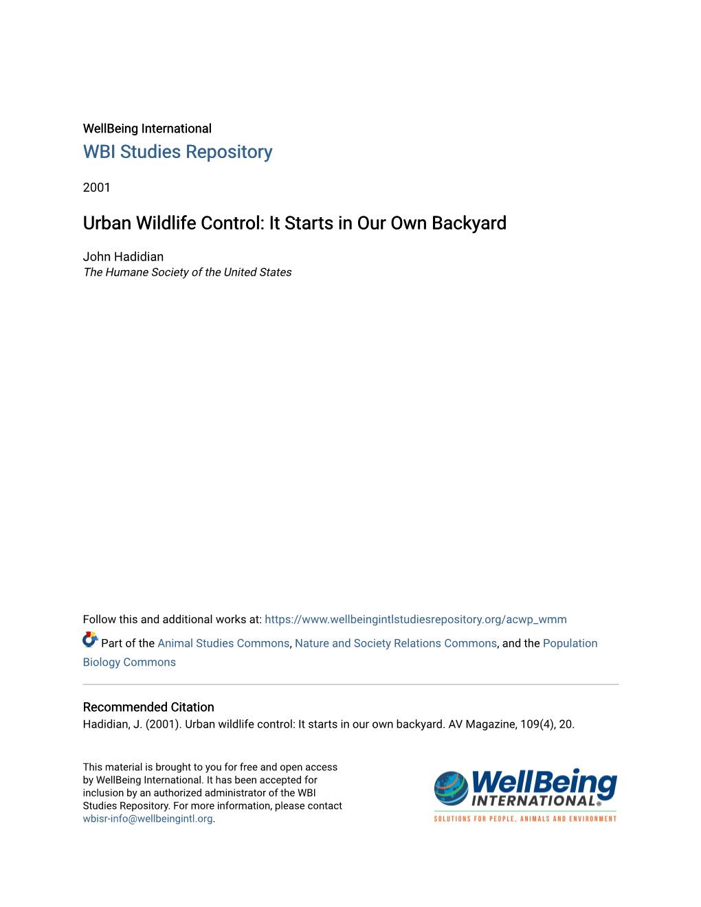 Urban Wildlife Control: It Starts in Our Own Backyard