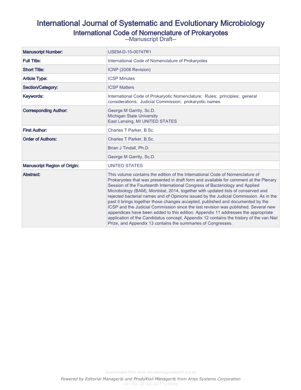 International Journal of Systematic and Evolutionary Microbiology