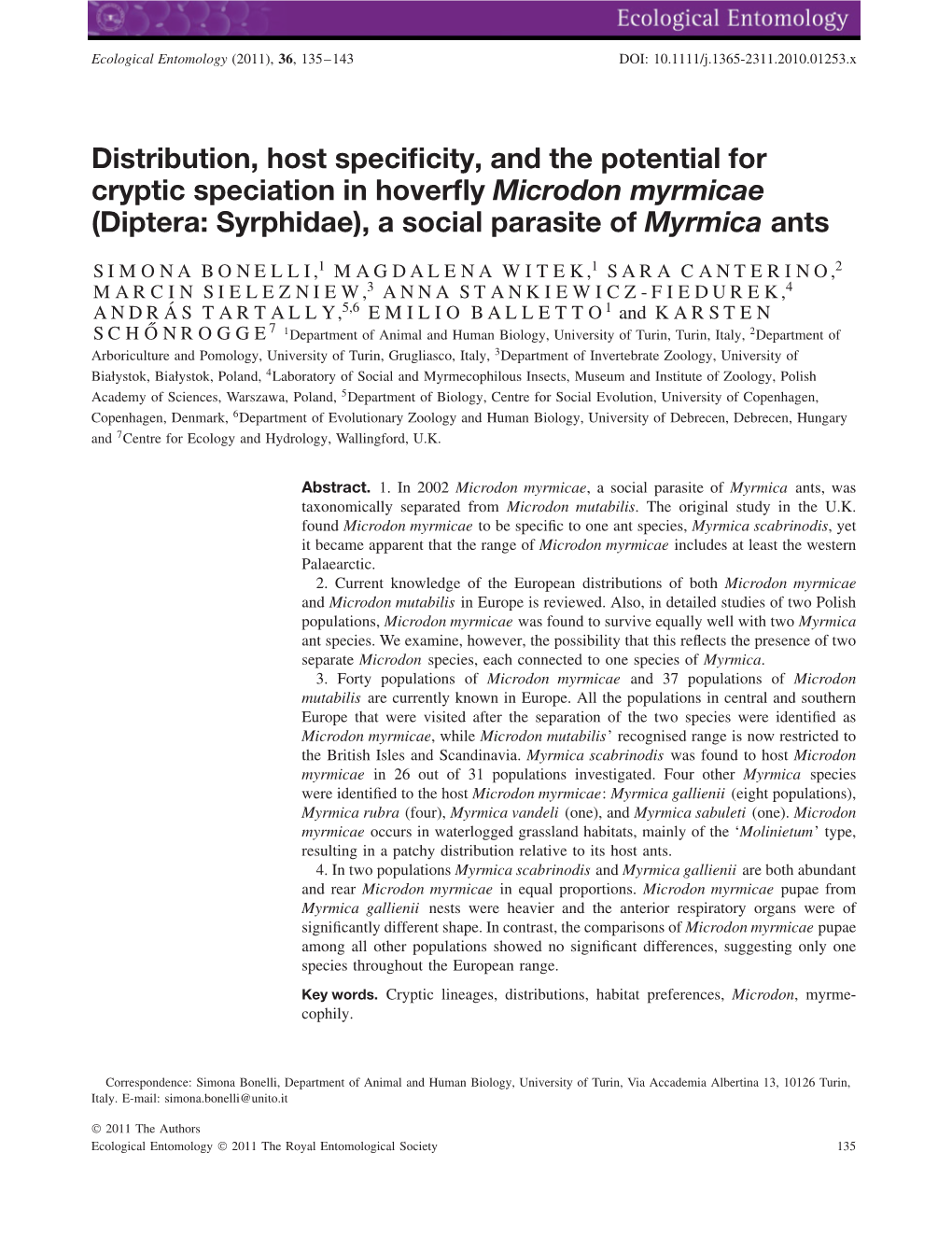 (Diptera: Syrphidae), a Social Parasite of Myrmica Ants