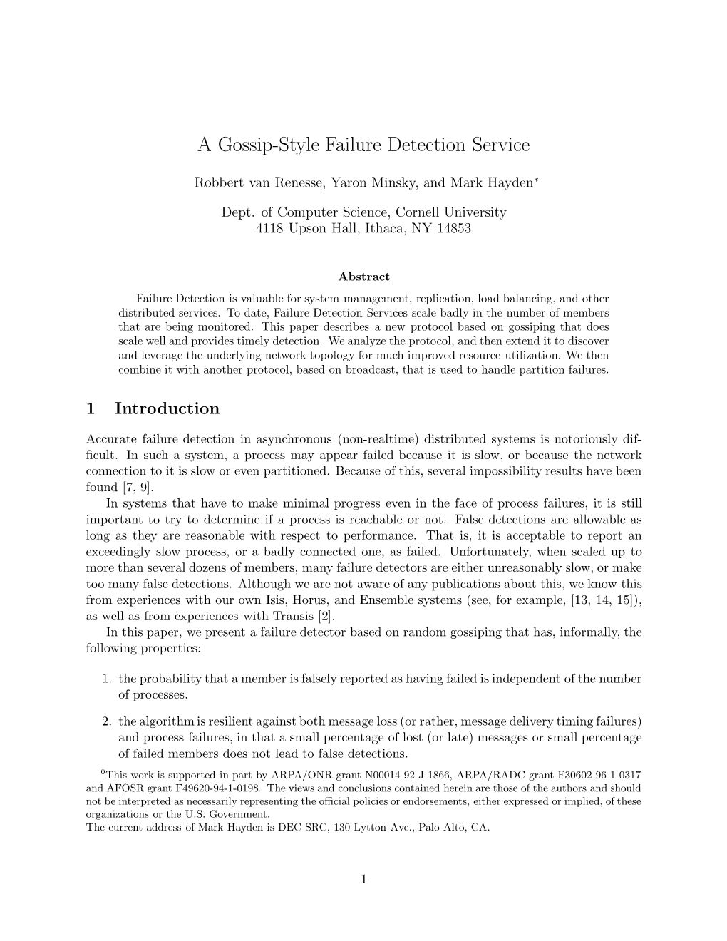 A Gossip-Style Failure Detection Service