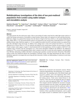 Multidisciplinary Investigations of the Diets of Two Post-Medieval Populations from London Using Stable Isotopes and Microdebris Analysis