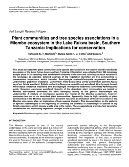 Plant Communities and Tree Species Associations in a Miombo Ecosystem in the Lake Rukwa Basin, Southern Tanzania: Implications for Conservation