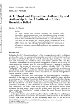 A. L. Lloyd and Reynardine: Authenticity and Authorship in The