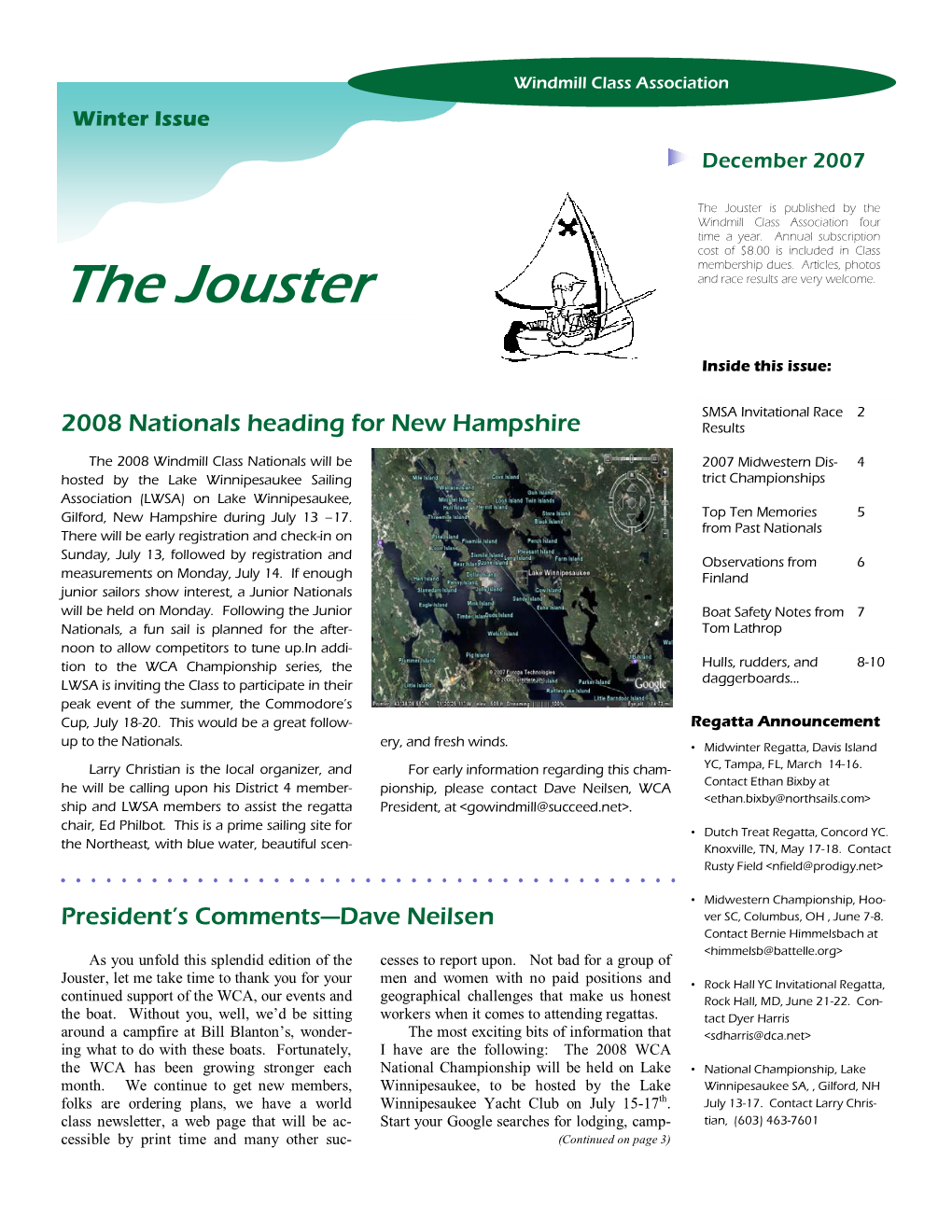 The Jouster Is Published by the Windmill Class Association Four Time a Year