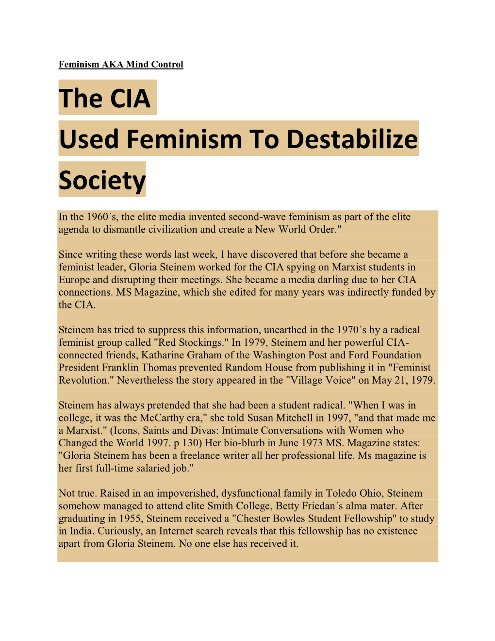 The CIA Used Feminism to Destabilize Society