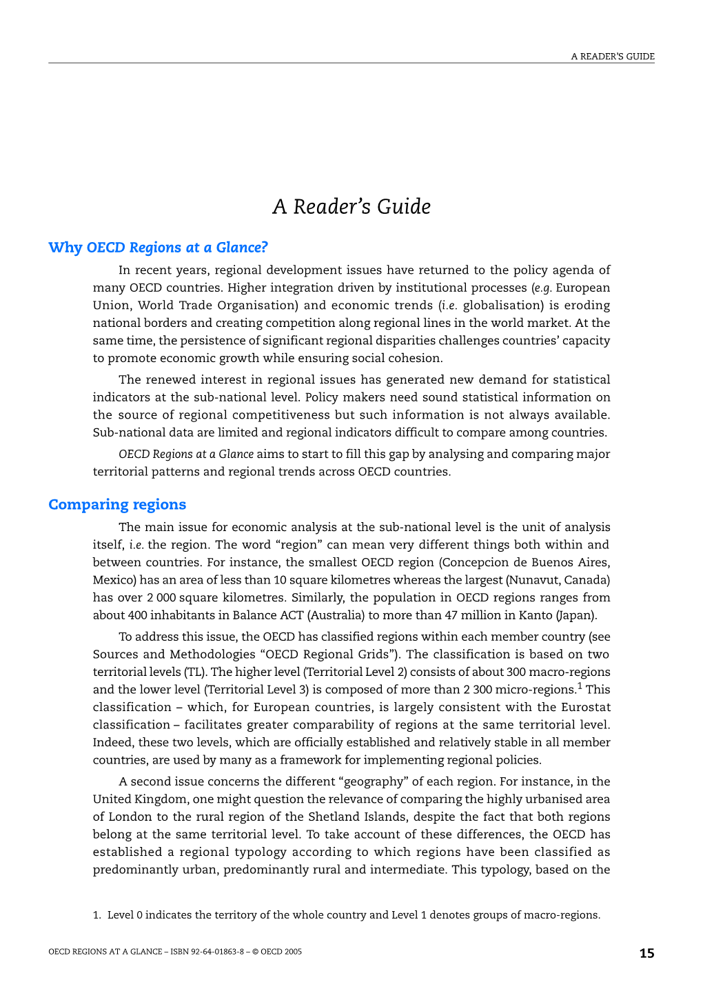 A Reader's Guide”, in OECD Regions at a Glance 2005, OECD Publishing, Paris