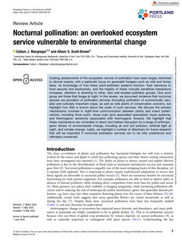 Nocturnal Pollination: an Overlooked Ecosystem Service Vulnerable to Environmental Change