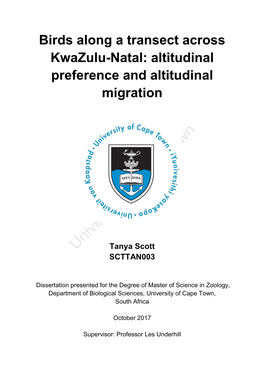 Altitudinal Migration, Bird Atlasing, Kwazulu-Natal 6 and the Digital Elevation Model