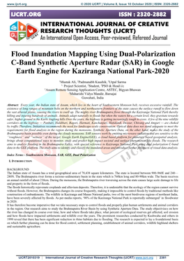 Flood Inundation Mapping Using Dual-Polarization C-Band Synthetic Aperture Radar (SAR) in Google Earth Engine for Kaziranga National Park-2020