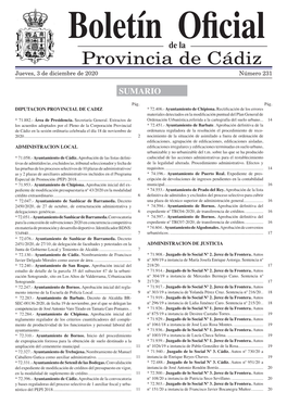 Provincia De Cádiz Jueves, 3 De Diciembre De 2020 Número 231