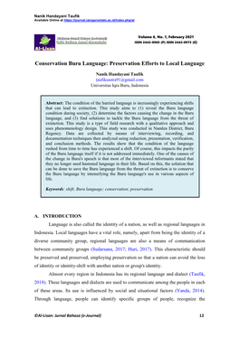 Conservation Buru Language: Preservation Efforts to Local Language