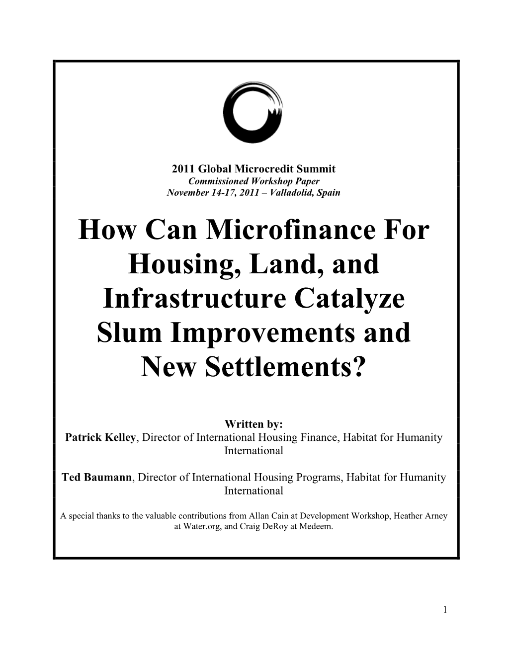 How Can Microfinance for Housing, Land And