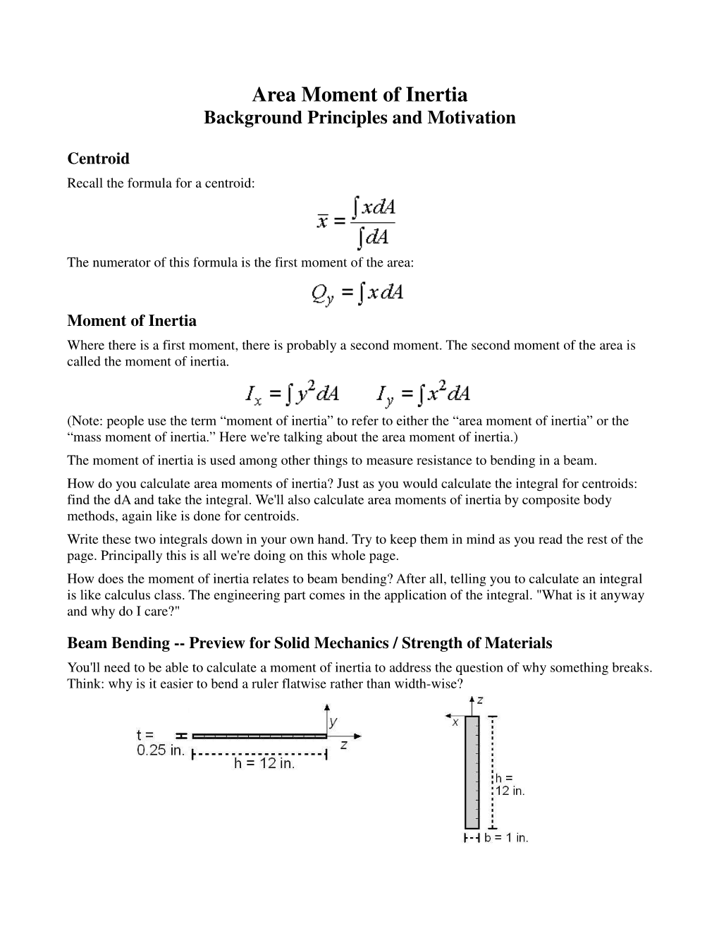 Area Moment of Inertia Background Principles and Motivation