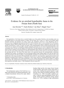 Evidence for an Enriched Hyperbenthic Fauna in the Frisian Front (North Sea)