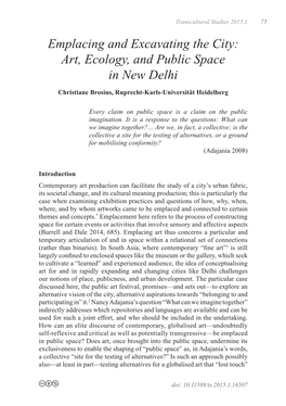 Emplacing and Excavating the City: Art, Ecology, and Public Space in New Delhi