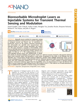 Bioresorbable Microdroplet Lasers As Injectable Systems for Transient Thermal Sensing and Modulation