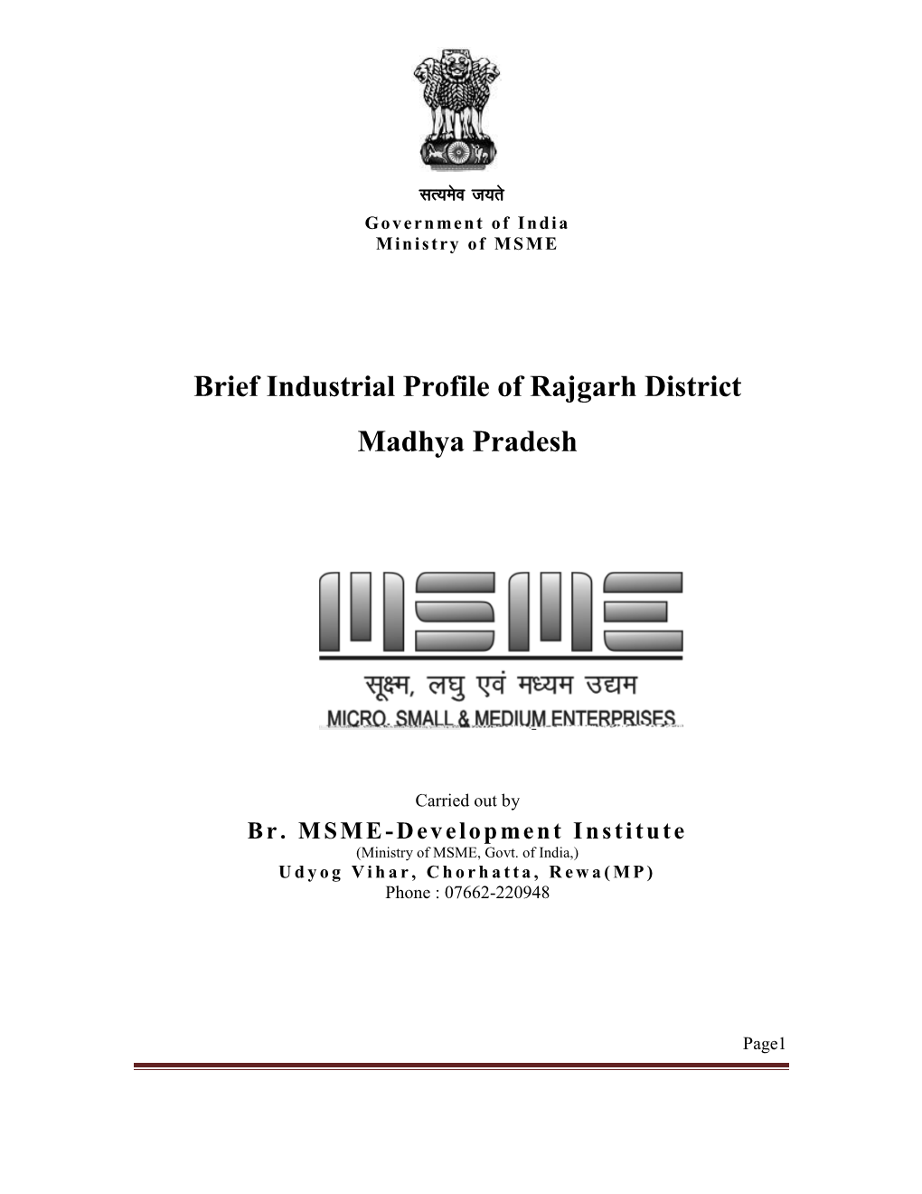 Brief Industrial Profile of Rajgarh District Madhya Pradesh