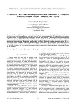 Evaluation of China's Provincial Regional Innovation Performance As …