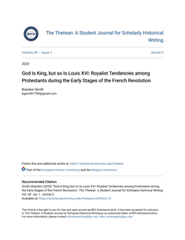 God Is King, but So Is Louis XVI: Royalist Tendencies Among Protestants During the Early Stages of the French Revolution