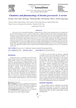 Chemistry and Pharmacology of Siraitia Grosvenorii: a Review LI Chun1, LIN Li-Mei2, SUI Feng1*, WANG Zhi-Min1, HUO Hai-Ru1, DAI Li1, JIANG Ting-Liang1