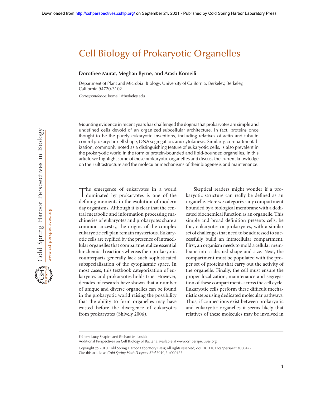 Cell Biology of Prokaryotic Organelles