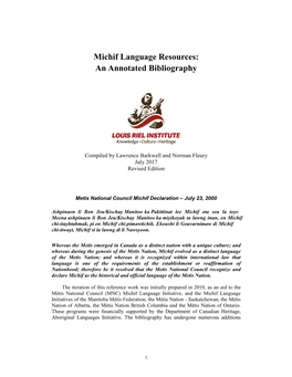 Michif-Language-Bibliography July 2017