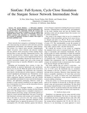 Simgate: Full-System, Cycle-Close Simulation of the Stargate Sensor Network Intermediate Node