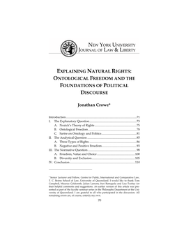Explaining Natural Rights: Ontological Freedom and the Foundations of Political Discourse