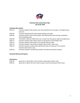 1 Columbus Blue Jackets News Clips July 18-20, 2020 Columbus Blue