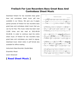 Freilach for Low Recorders Bass Great Bass and Contrabass Sheet Music